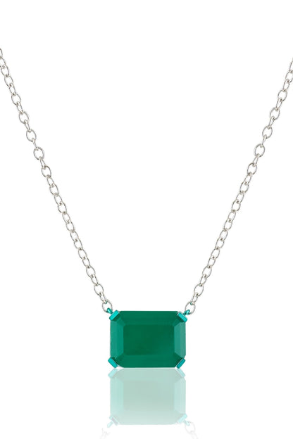White Rhodium Finish Emerald Gemstone Pendant Necklace