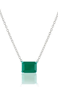 White Rhodium Finish Emerald Gemstone Pendant Necklace