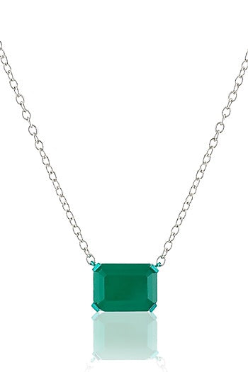 White Rhodium Finish Emerald Gemstone Pendant Necklace