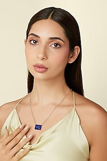 White Rhodium Finish Sapphire Gemstone Pendant Necklace