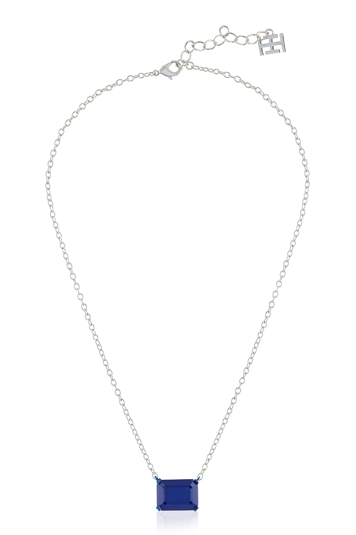 White Rhodium Finish Sapphire Gemstone Pendant Necklace