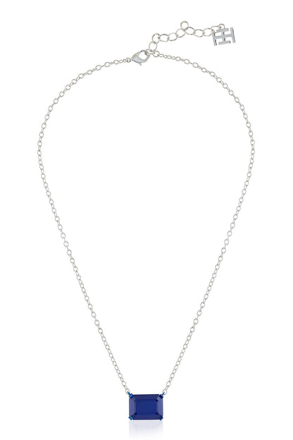 White Rhodium Finish Sapphire Gemstone Pendant Necklace