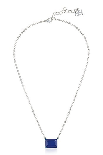 White Rhodium Finish Sapphire Gemstone Pendant Necklace