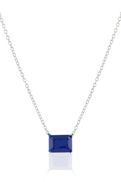 White Rhodium Finish Sapphire Gemstone Pendant Necklace
