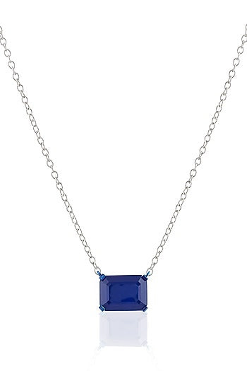 White Rhodium Finish Sapphire Gemstone Pendant Necklace