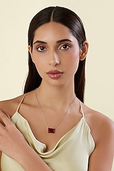 White Rhodium Finish Ruby Gemstone Pendant Necklace