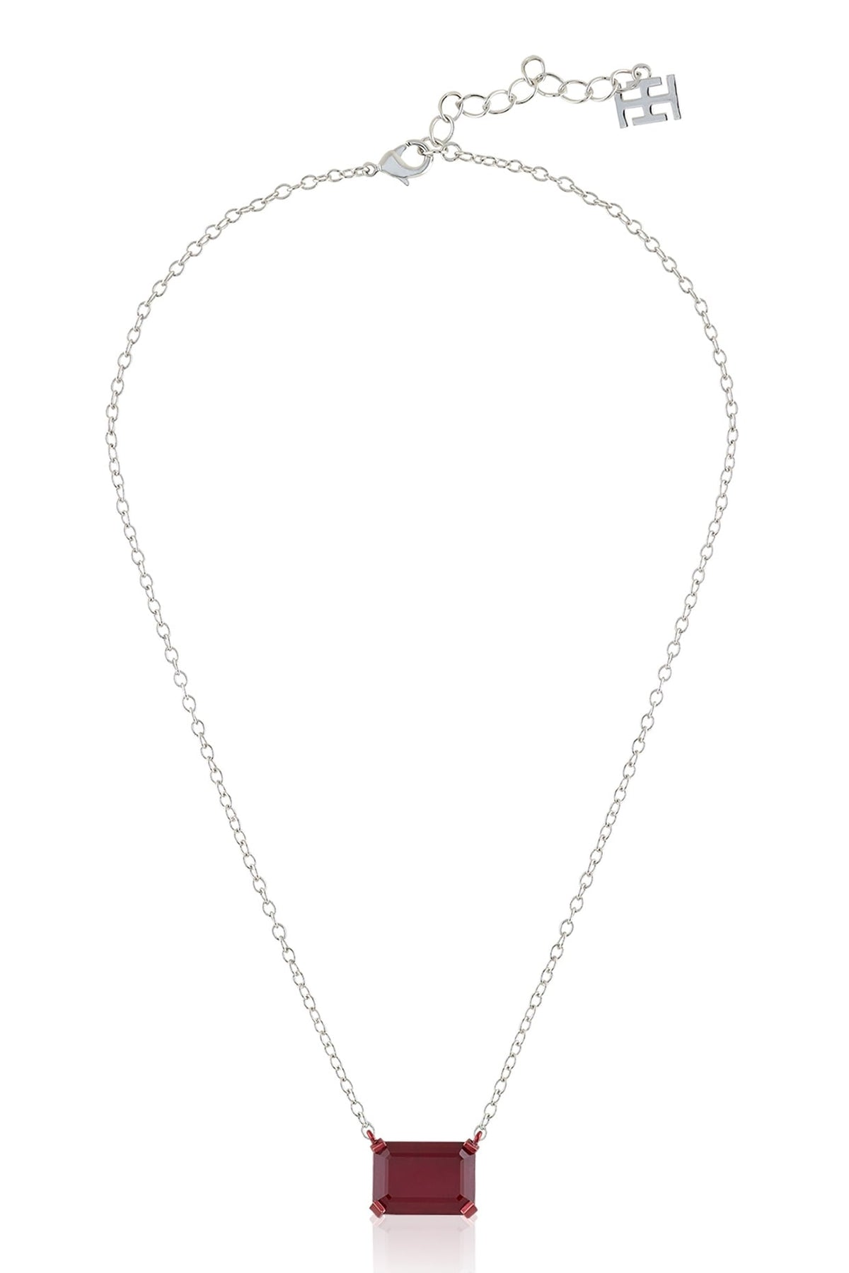 White Rhodium Finish Ruby Gemstone Pendant Necklace
