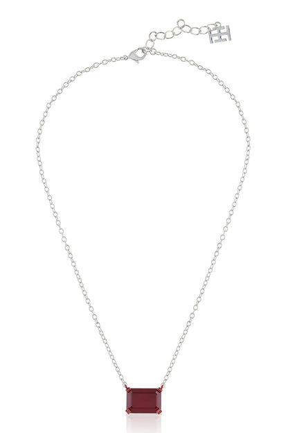 White Rhodium Finish Ruby Gemstone Pendant Necklace