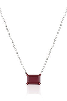 White Rhodium Finish Ruby Gemstone Pendant Necklace