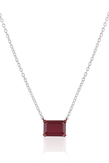 White Rhodium Finish Ruby Gemstone Pendant Necklace