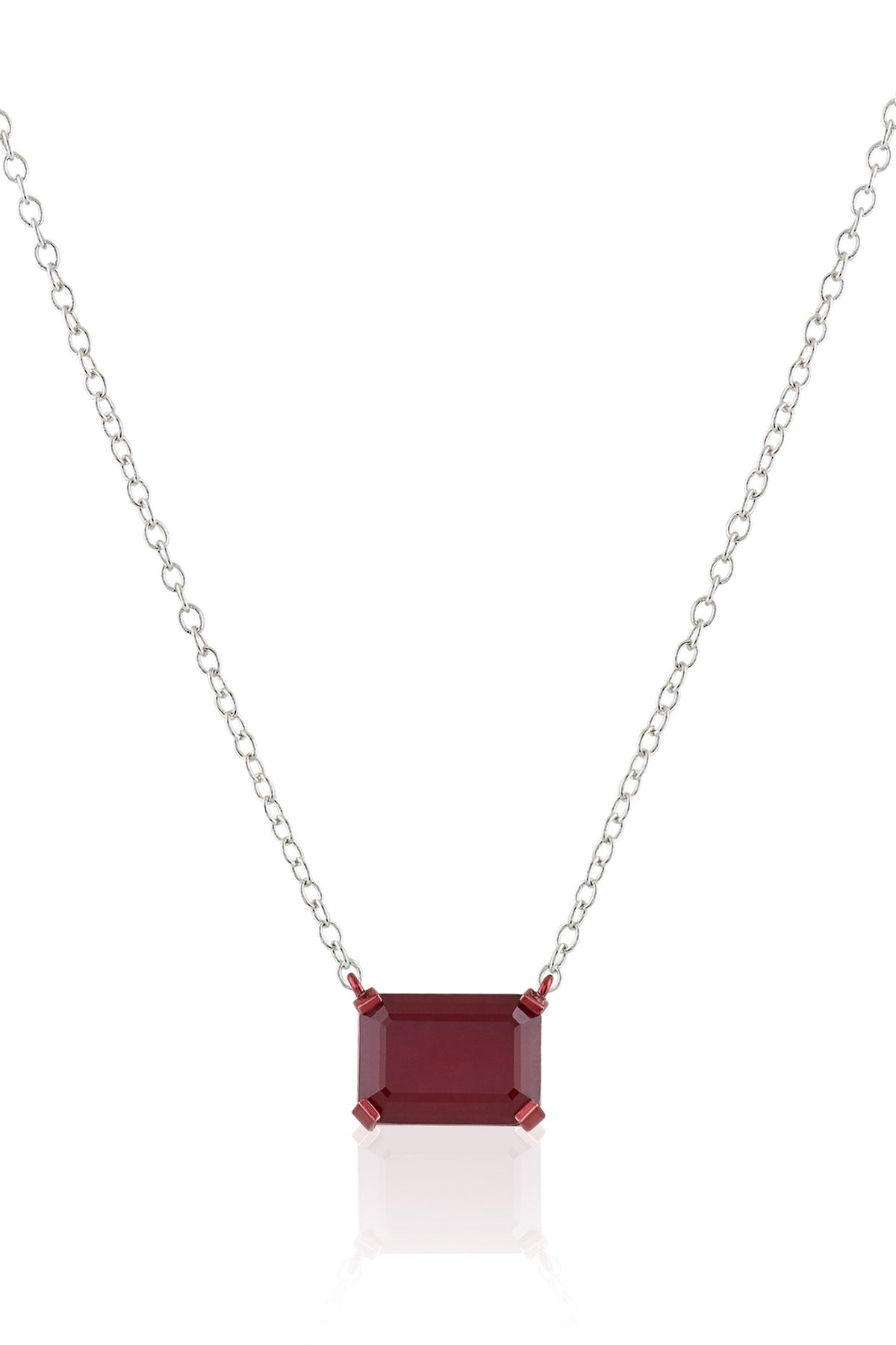 White Rhodium Finish Ruby Gemstone Pendant Necklace