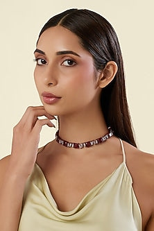 White Rhodium Finish Ruby Gemstone Choker Necklace