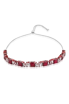 White Rhodium Finish Ruby Gemstone Choker Necklace