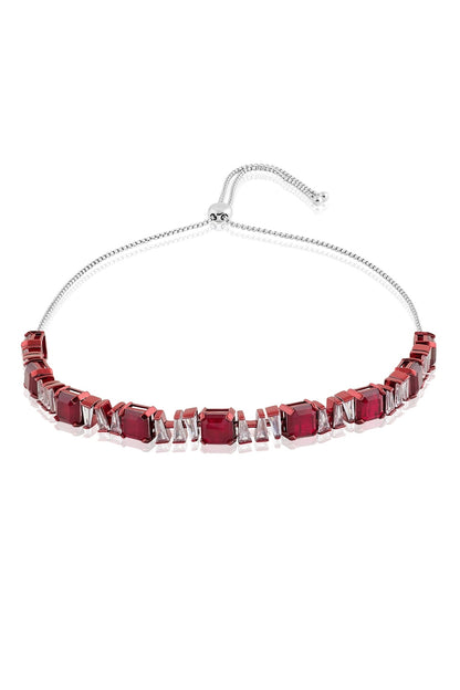 White Rhodium Finish Ruby Gemstone Choker Necklace