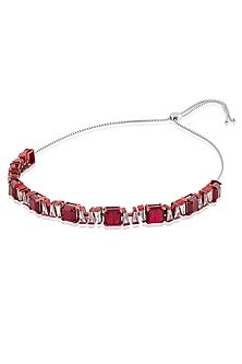 White Rhodium Finish Ruby Gemstone Choker Necklace