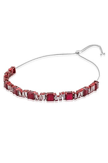 White Rhodium Finish Ruby Gemstone Choker Necklace