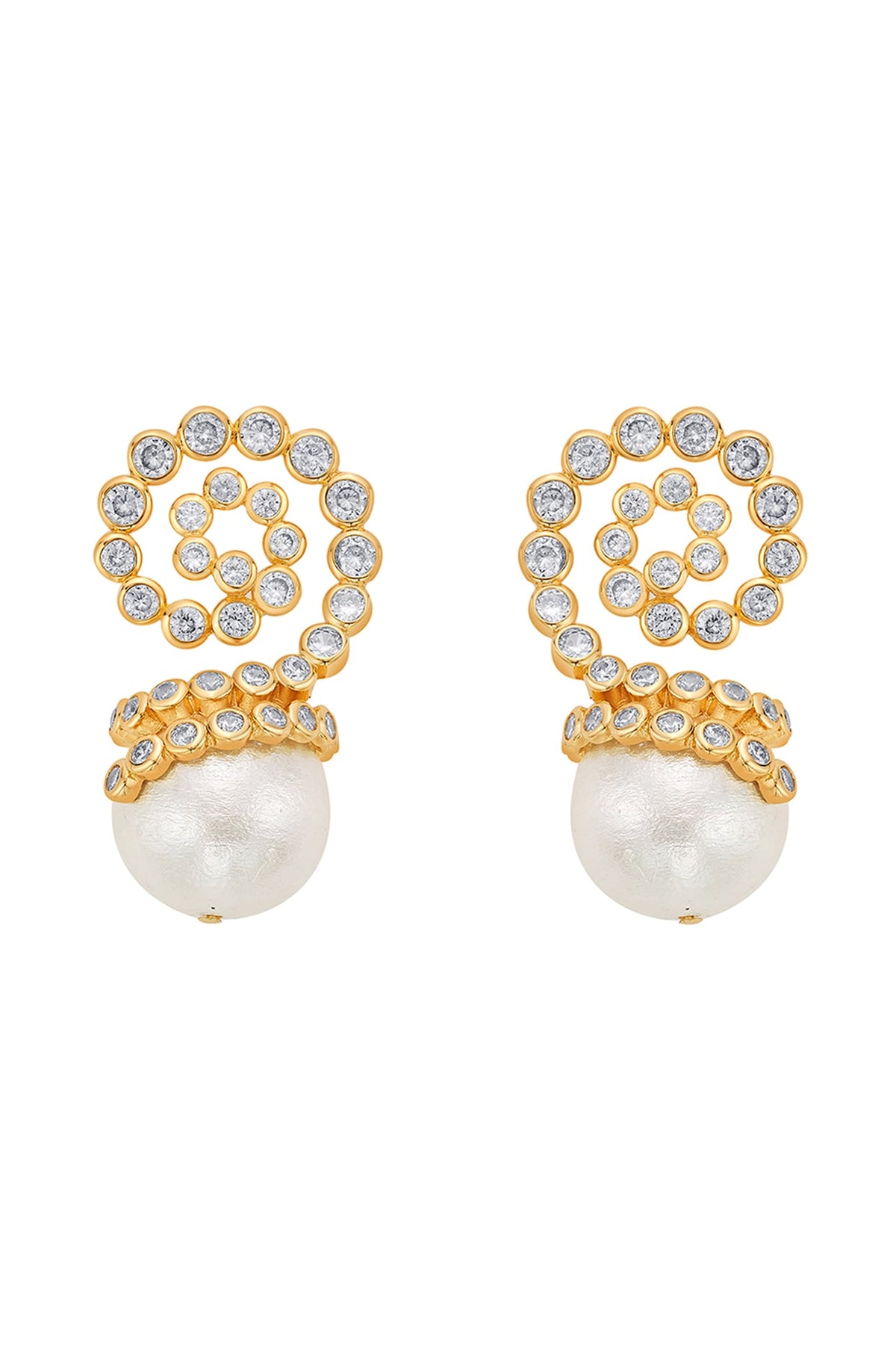 Gold Finish Crystal & Pearl Stud Earrings