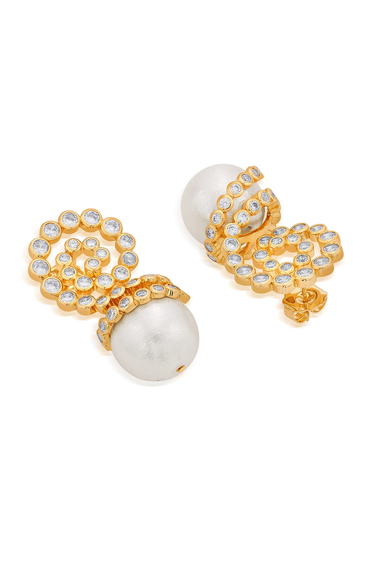 Gold Finish Crystal & Pearl Stud Earrings