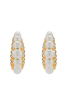 Gold Finish Pearl Hoop Earrings