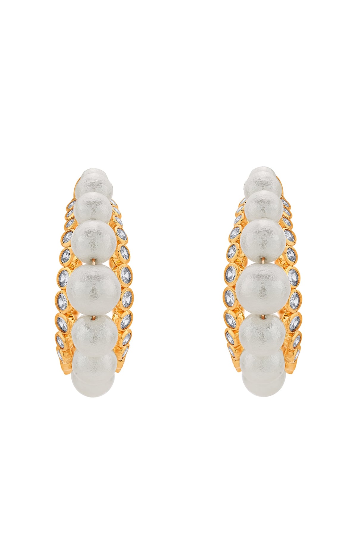 Gold Finish Pearl Hoop Earrings