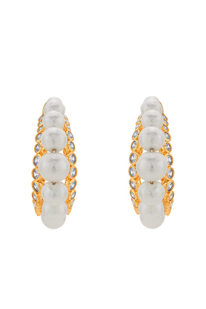 Gold Finish Pearl Hoop Earrings