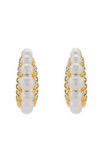 Gold Finish Pearl Hoop Earrings