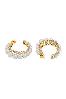 Gold Finish Pearl Hoop Earrings