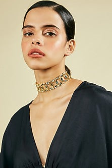 Gold Plated Hand-Cut Mirror Choker Necklace