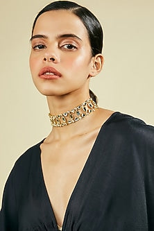 Gold Plated Hand-Cut Mirror Choker Necklace