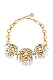 Gold Finish Hand-Cut Mirror & Pearl Choker Necklace