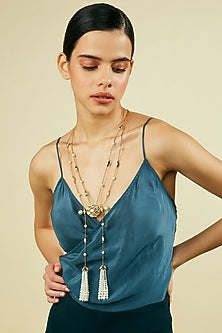 Gold Finish Pearl Long Necklace
