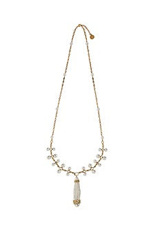 Gold Finish Pearl Long Necklace