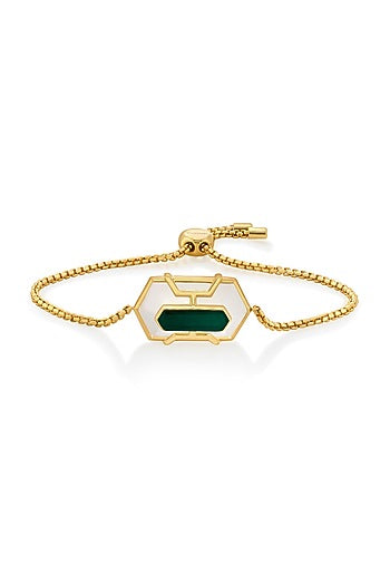 Gold Finish Emerald Doublet Stone Bracelet