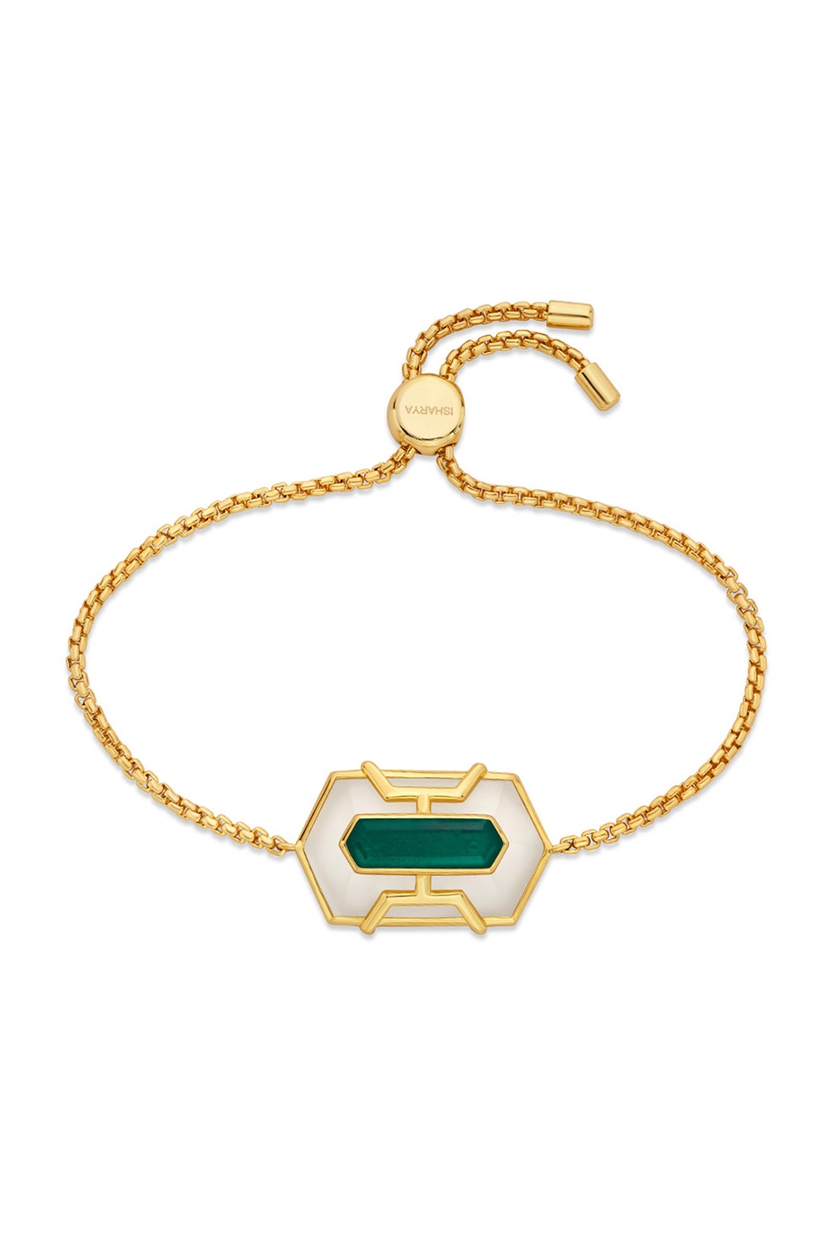 Gold Finish Emerald Doublet Stone Bracelet