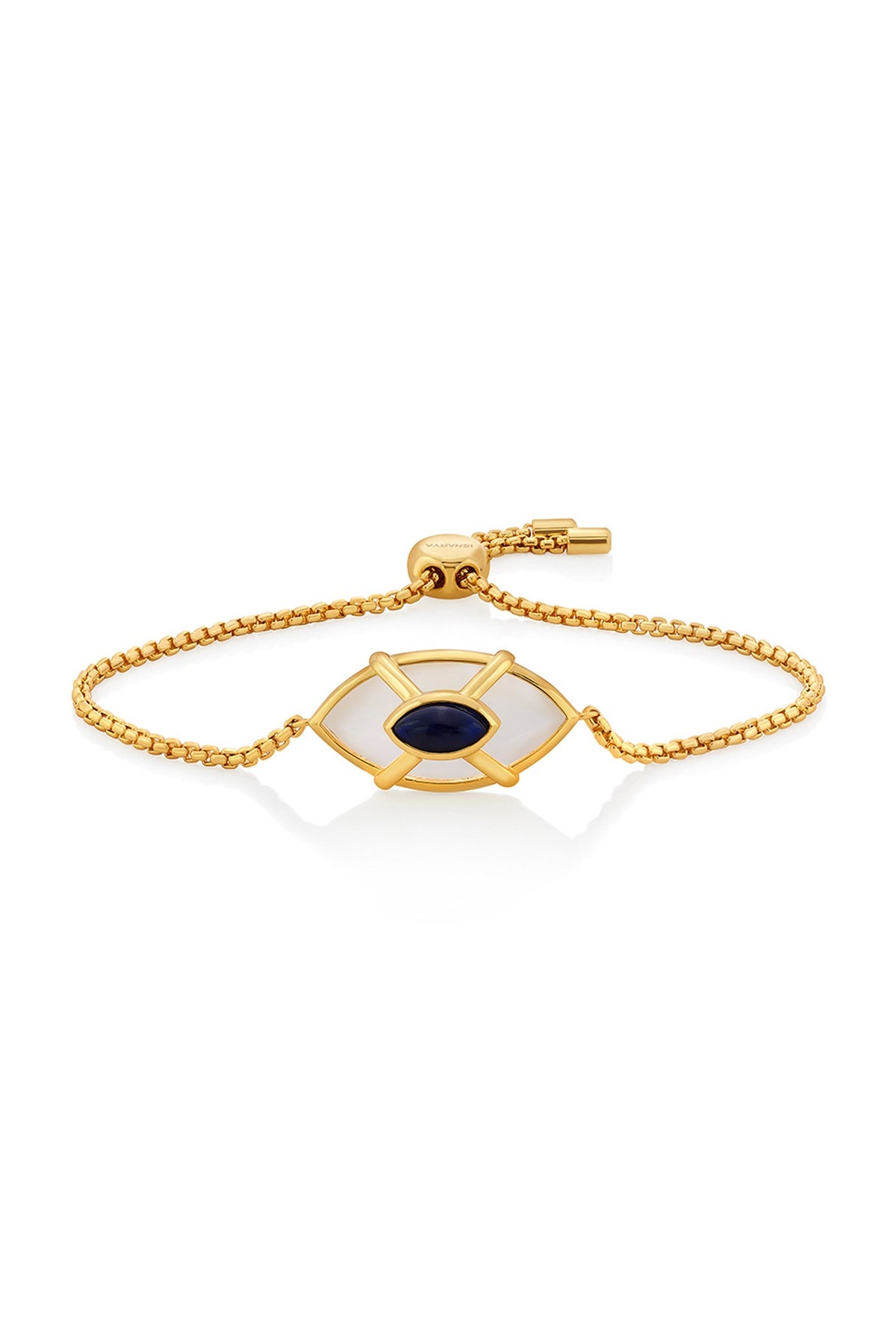 Gold Finish Blue Sapphire Stone Evil Eye Bracelet