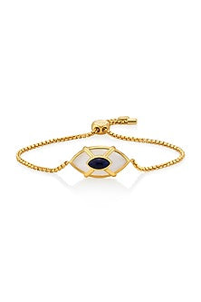 Gold Finish Blue Sapphire Stone Evil Eye Bracelet