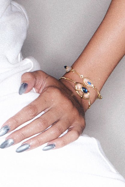 Gold Finish Blue Sapphire Stone Evil Eye Bracelet