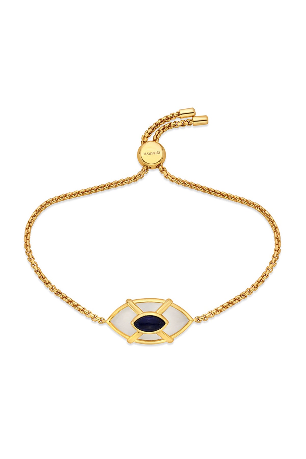 Gold Finish Blue Sapphire Stone Evil Eye Bracelet
