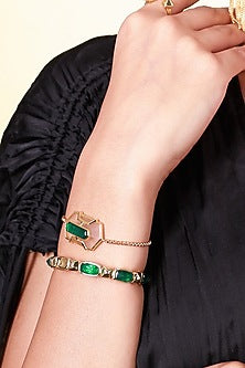Gold Finish Emerald Doublet Stone Bracelet