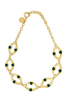 Gold Finish Emerald Doublet Stone Shell Motif Choker Necklace