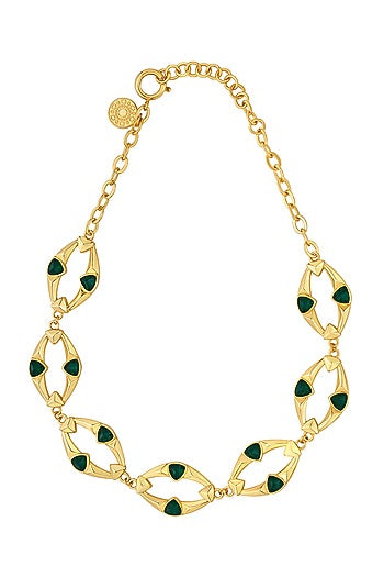 Gold Finish Emerald Doublet Stone Shell Motif Choker Necklace