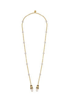 Gold Finish Rock Crystal & Mirror Long Necklace