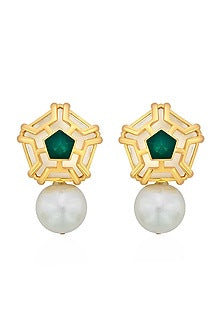 Gold Finish Emerald Doublet Stone Stud Earrings