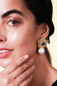 Gold Finish Emerald Doublet Stone Stud Earrings