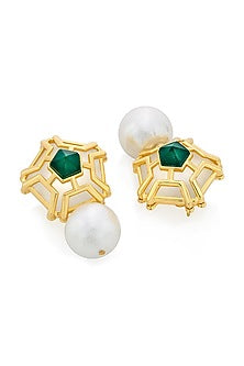 Gold Finish Emerald Doublet Stone Stud Earrings