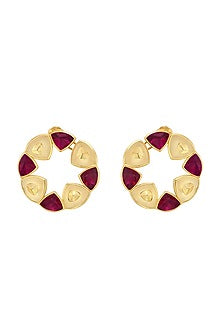 Gold Plated Pink Hydro Stone Stud Earrings
