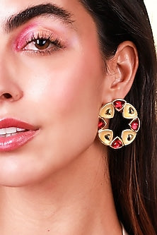 Gold Plated Pink Hydro Stone Stud Earrings