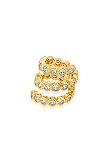 Gold Finish Crystal Swirl Ring