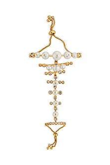 Gold Finish Crystal & Pearl Hand Harness