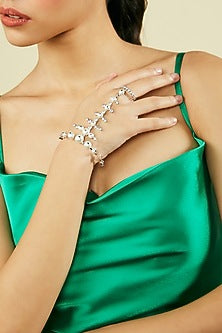 White Finish Crystal & Pearl Hand Harness